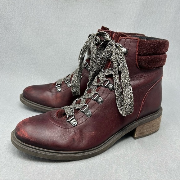 Sam Edelman Women's Darrah Leather Wool Lace-Up Combat Boots Burgundy Size 8.5M - Picture 1 of 13